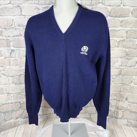 Vintage Scott & Charters of Hawick Lambswool  Vneck Pullover Sweater Navy - Picture 3 of 13